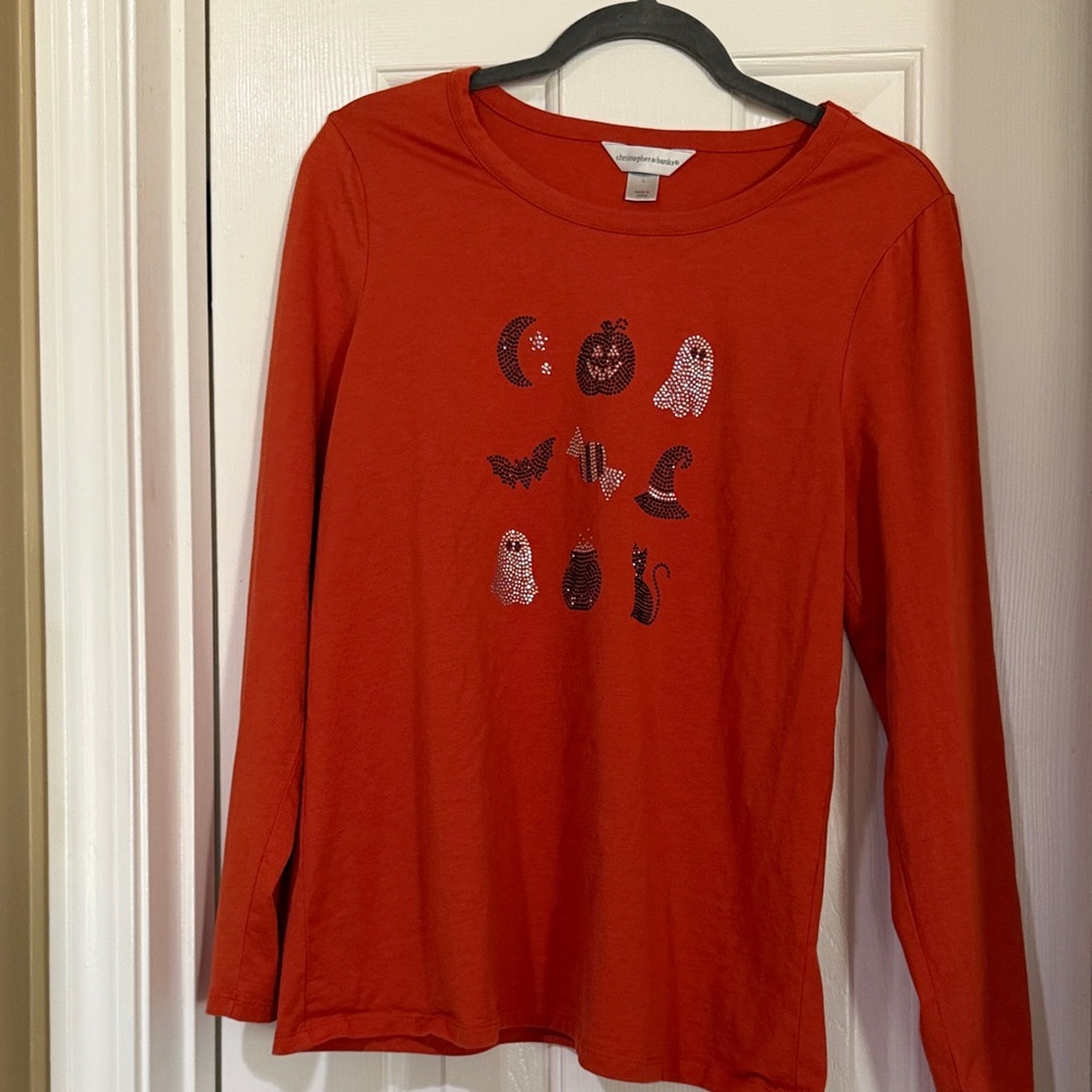 Christopher & Banks Orange Long-Sleeve women’s Halloween Graphic Tee